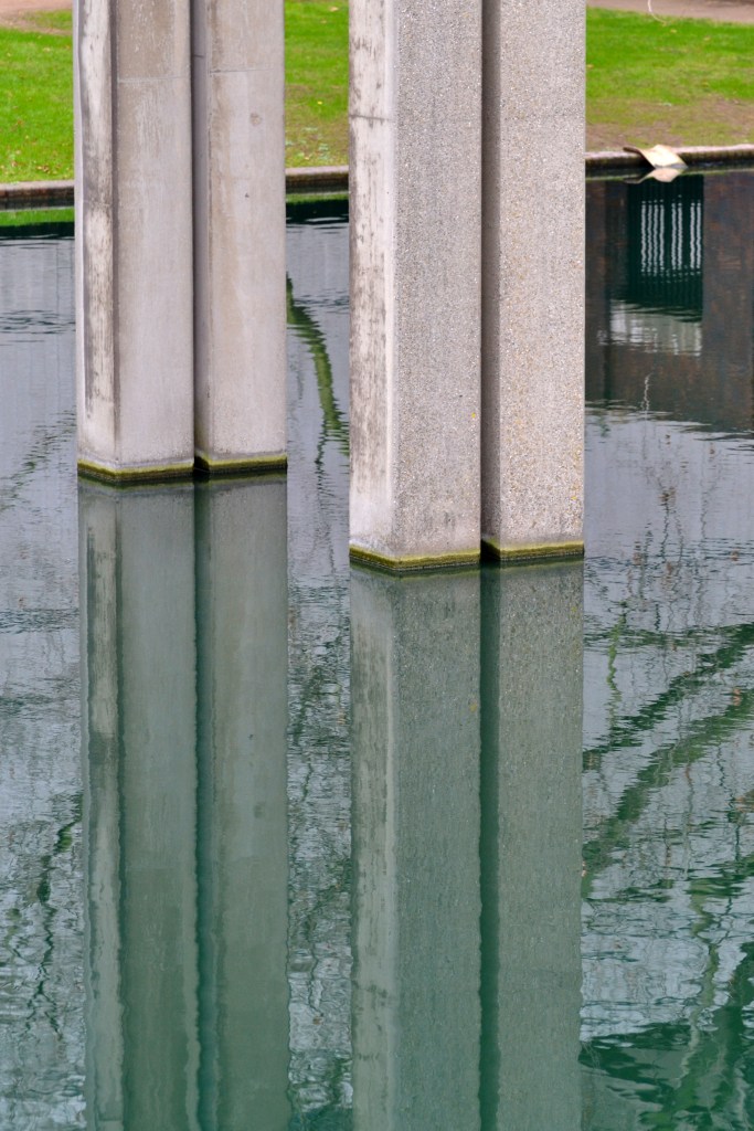 Barbican Estate water feature with reflections